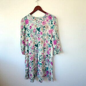 June & Hudson Babydoll Dress - Pink Teal Floral Print - Size Small 2